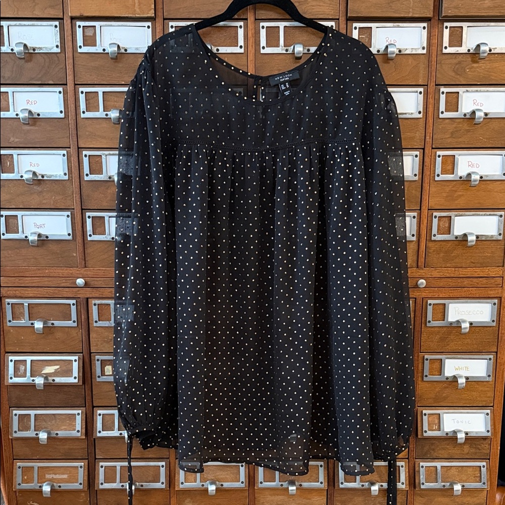 New Look Curve Sheer Black Blouse Gold Dot Size 24 Plus Size